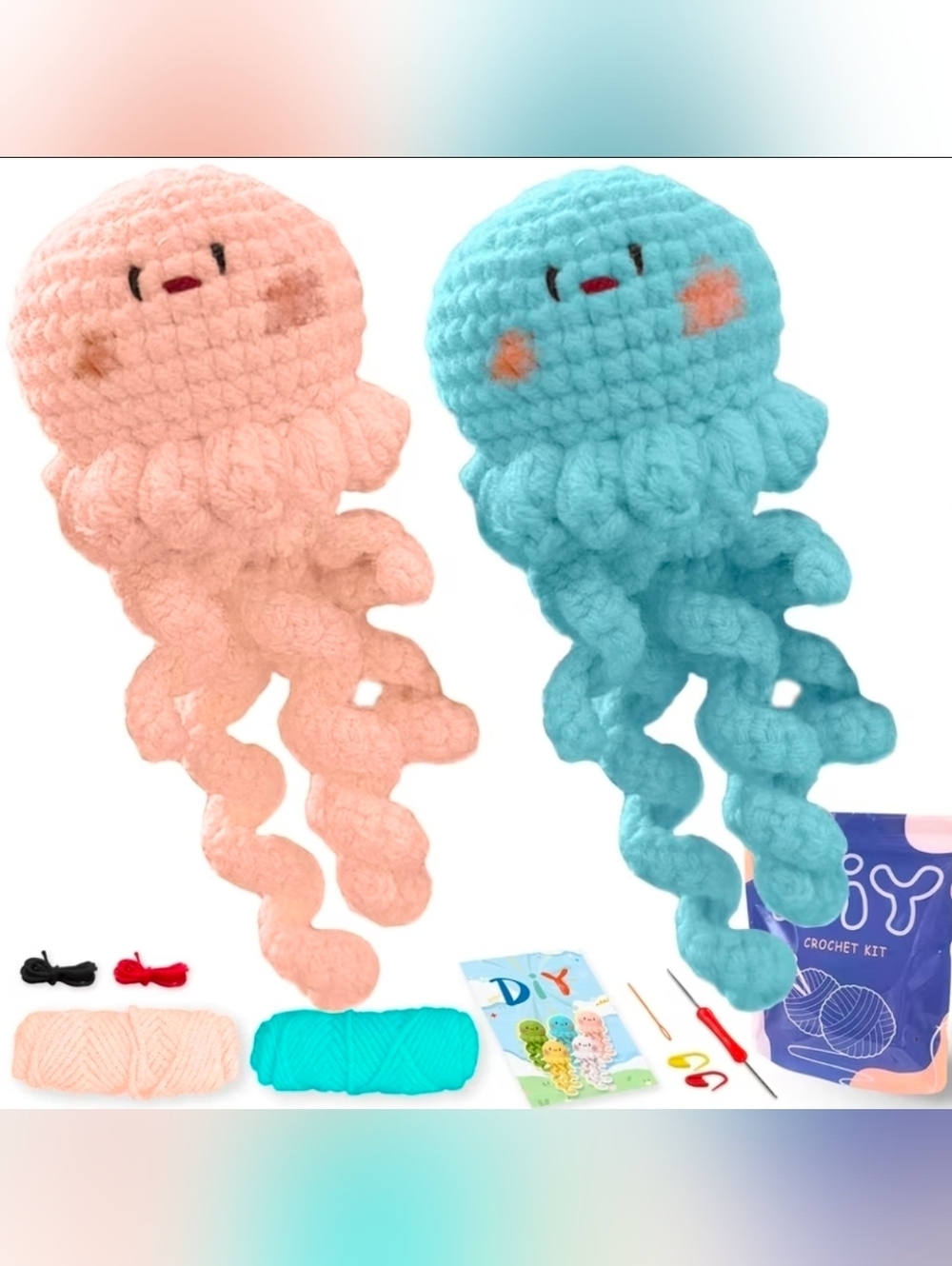 DIY Pink Blue Jelly Fish Crochet For Beginners Kits (2 KITS) Tools Included NWT